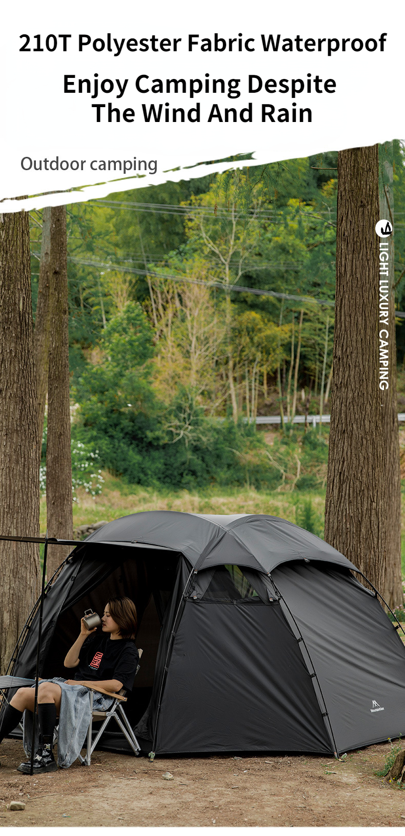 Cheap Goat Tents Mountainhiker SZK281 3 4 Person Outdoor Round Tents 210T Polyester Waterproof Shelter Tear Resistant Black Camping Dome Tent   